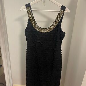 Elegant Black Sleeveless Dress with Gold Accents